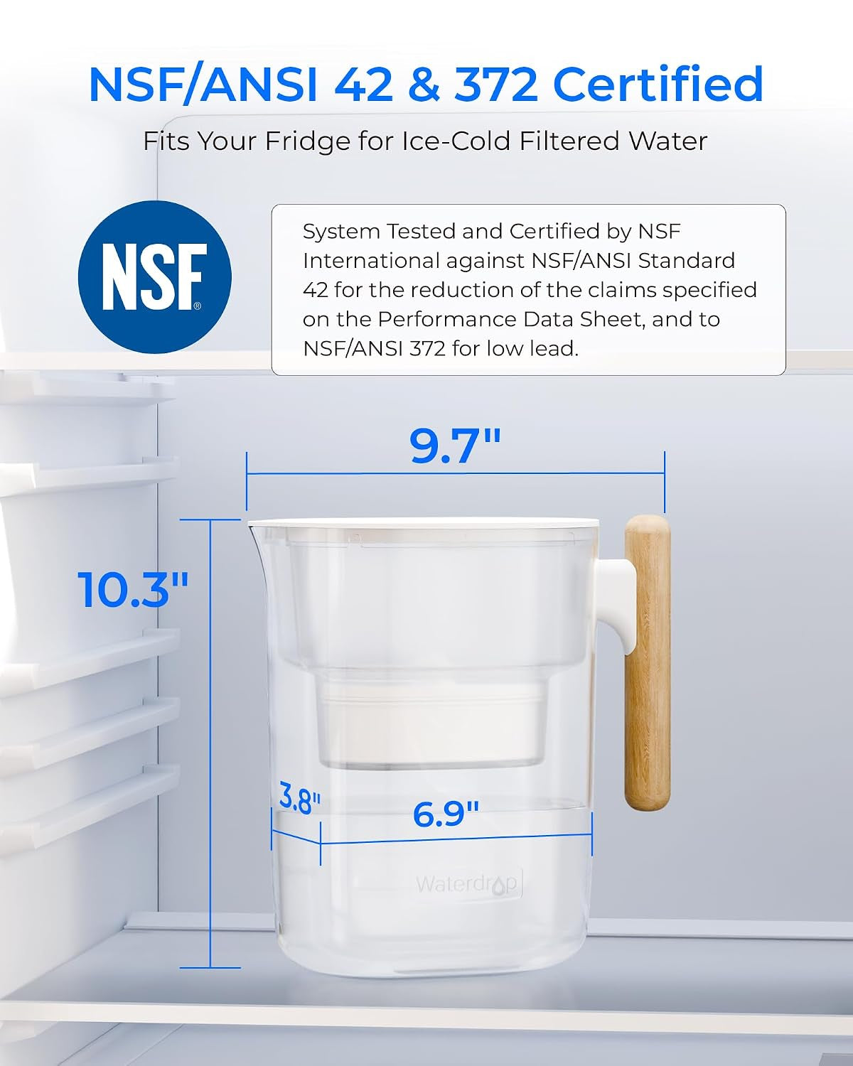 PT-04C Water Filter Pitcher, 10-Cup, NSF Certified, Clear