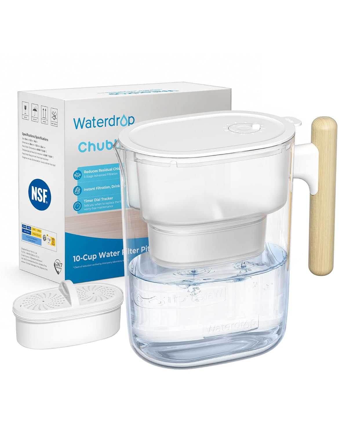 PT-04C Water Filter Pitcher, 10-Cup, NSF Certified, Clear