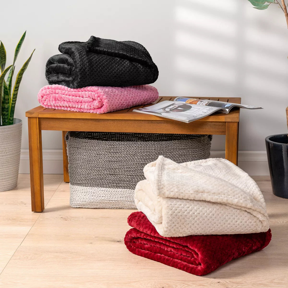 PAVILIA Soft Waffle Blanket Throw for Sofa Bed, Lightweight Plush Warm Blanket for Couch