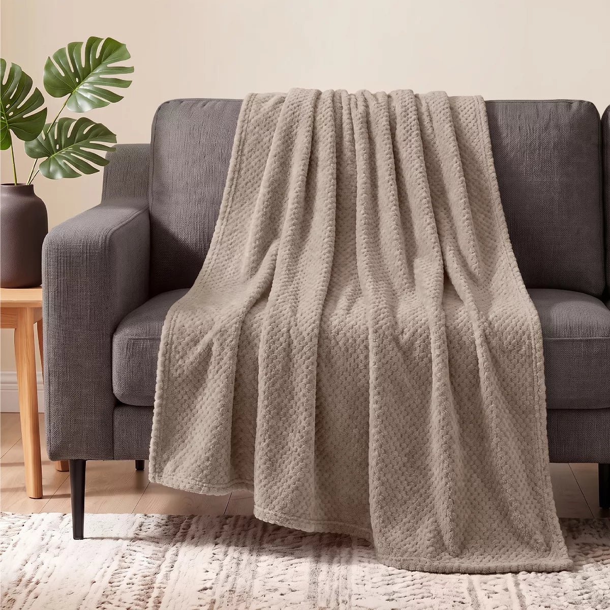 PAVILIA Soft Waffle Blanket Throw for Sofa Bed, Lightweight Plush Warm Blanket for Couch