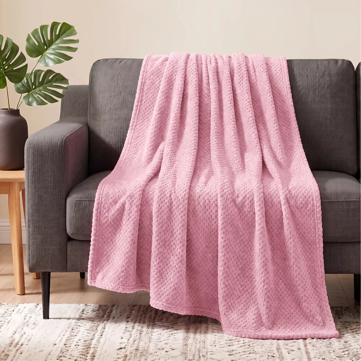 PAVILIA Soft Waffle Blanket Throw for Sofa Bed, Lightweight Plush Warm Blanket for Couch